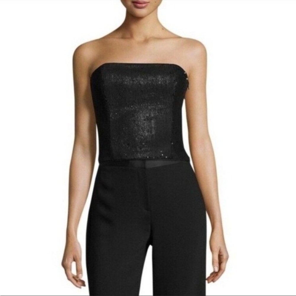HALSTON HERITAGE BLACK SEQUIN STRAPLESS CORSET TOP $345 NEW NWT Size 6
